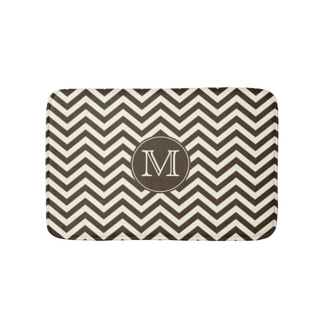 Alfombrilla De Baño Monograma Brown y crema Chevron (Anverso)