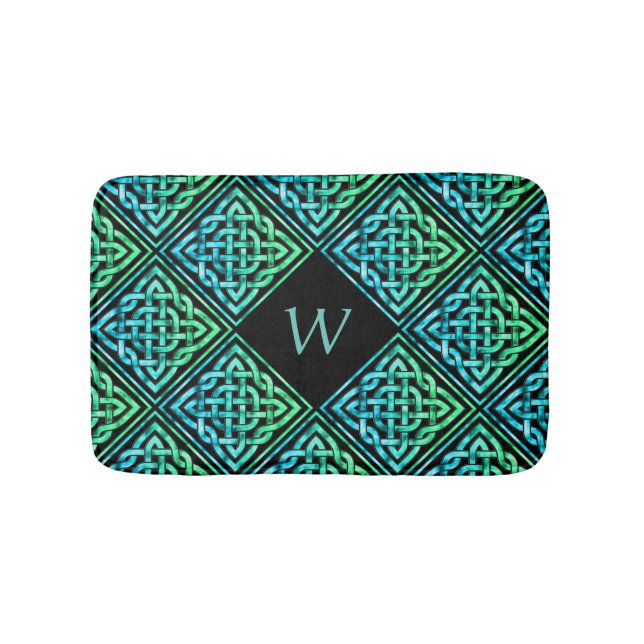 Alfombrilla De Baño Monograma Celta Knot Blue Green Bath Mat (Anverso)