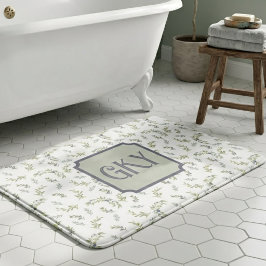Alfombrilla De Baño Monograma Chic de Acuarela Verde Salvia Patrón Oli