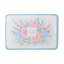 Monograma color de agua Bouquet rosas rosas rosas 