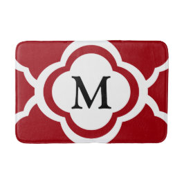 Alfombrilla De Baño Monograma Cuatro Hojas Rojo Elegante