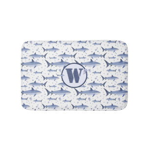 Alfombrilla De Baño Monograma de acuarela azul del Mar de la Vida Mari