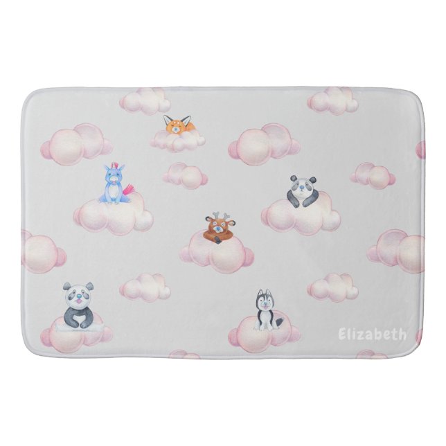 Alfombrilla De Baño Monograma De Animales Cutáneos En Nubes (Anverso)