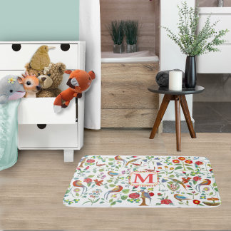 Alfombrilla De Baño Monograma de arte folclórico Floral Vintage Bath M
