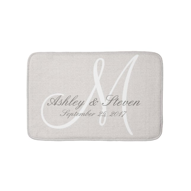 Alfombrilla De Baño Monograma de Boda de línea rústica (Anverso)