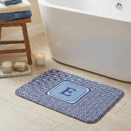 Alfombrilla De Baño Monograma de Chevron Geométrico Azul Marina