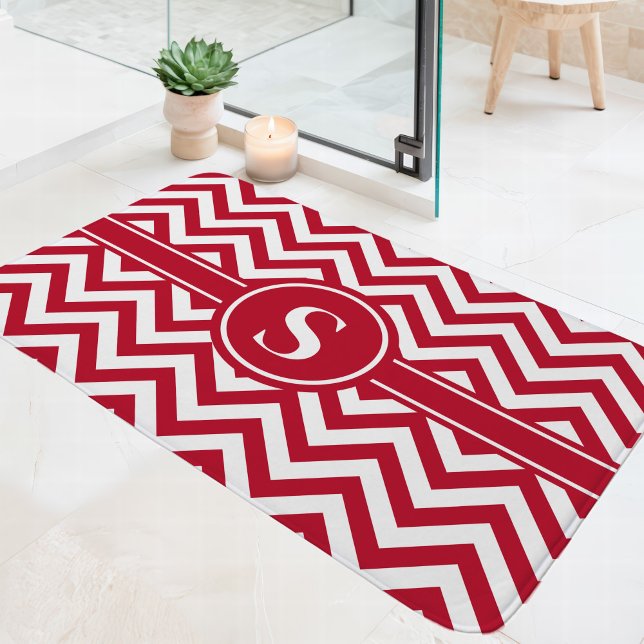 Alfombrilla De Baño Monograma De Chevron Rojo Y Blanco (Subido por el creador)