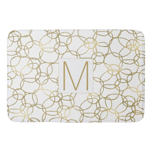 Alfombrilla De Baño Monograma de Círculos de Estilo Glumen de Oro Blan (Anverso)