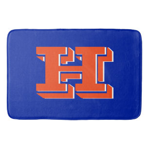 Alfombrilla De Baño Monograma de color colegial azul real y naranja