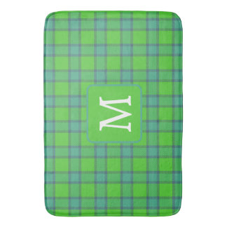Alfombrilla De Baño Monograma de cuadros moderno y elegante verde y az