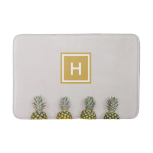 Alfombrilla De Baño Monograma de encargo del oro de la piña tropical