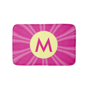Alfombrilla De Baño Monograma de explosión de sol brillante rosa calie