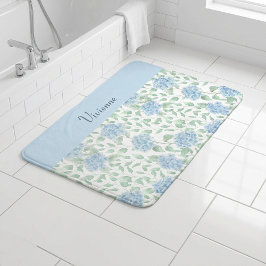 Alfombrilla De Baño Monograma de flor silvestre acuarela verde azul