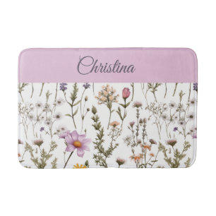 Alfombrilla De Baño Monograma de flor silvestre rosa púrpura