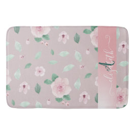 Alfombrilla De Baño Monograma de flores de color de agua de estilo mod