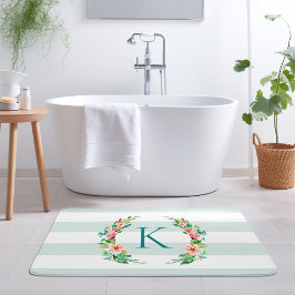 Alfombrilla De Baño Monograma de flores y rayas paraíso