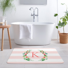 Alfombrilla De Baño Monograma de flores y rayas paraíso