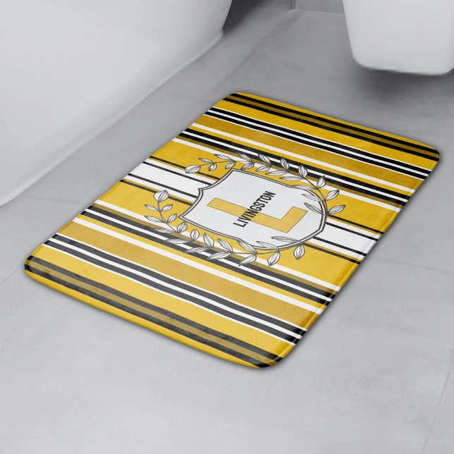 Alfombrilla De Baño Monograma de franjas negras amarillas y personaliz (Subido por el creador)