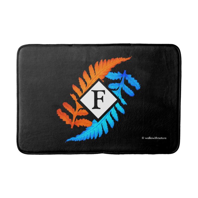 Alfombrilla De Baño Monograma de helechos pintados en japonés Naranja  (Anverso)