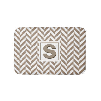 Alfombrilla De Baño Monograma de Herringbone Blanco Tan