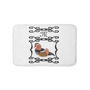 Alfombrilla De Baño Monograma de Ilustracion de pato mandarín