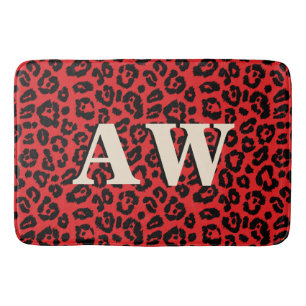 Alfombrilla De Baño Monograma de impresión de Leopardo Rojo Negro de m