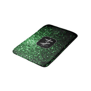 Alfombrilla De Baño Monograma de lentejuelas falsas verde oscuro
