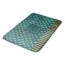 Alfombrilla De Baño Monograma de lujo elegante Verde azulado de la Ópe
