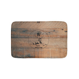 Alfombrilla De Baño Monograma de madera rústica personalizado