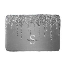 Alfombrilla De Baño Monograma de nombre con gotas de purpurina platead