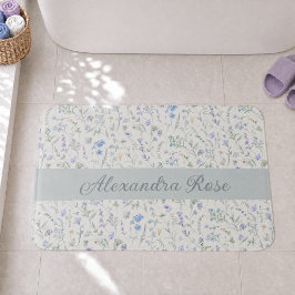 Alfombrilla De Baño Monograma de nombre de flor silvestre acuarela púr
