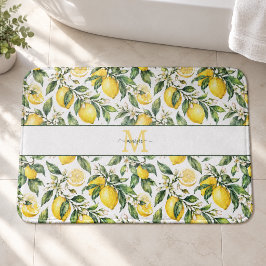 Alfombrilla De Baño Monograma de nombre de limón acuarela estilo campo