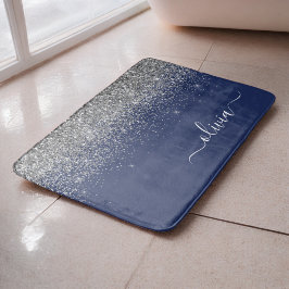 Alfombrilla De Baño Monograma de nombre femenino con brillo azul marin