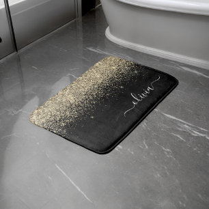 Alfombrilla De Baño Monograma de nombre femenino con brillo dorado y n