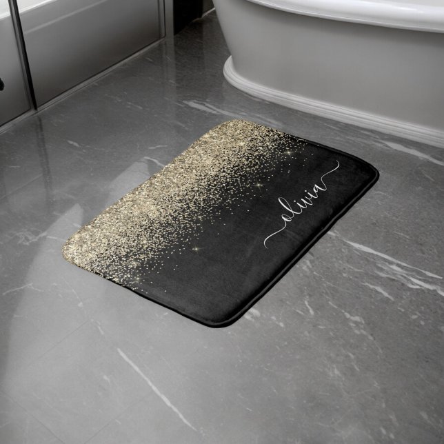 Alfombrilla De Baño Monograma de nombre femenino con brillo dorado y n (Subido por el creador)