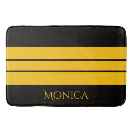 Alfombrilla De Baño monograma de nombre moderno negro y amarillo
