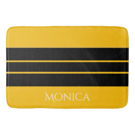 Alfombrilla De Baño monograma de nombre moderno negro y amarillo