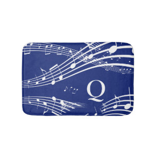 Alfombrilla De Baño Monograma de notas de música azul moderna