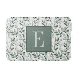 Alfombrilla De Baño Monograma de olivo en verde salvia estilo francés
