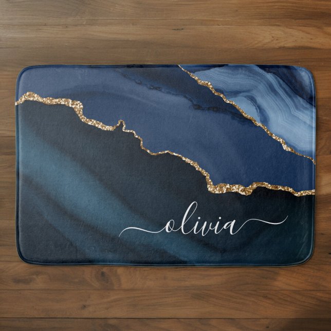 Alfombrilla De Baño Monograma de oro de Geode Blue Agate de Marina (Subido por el creador)