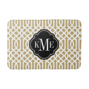Alfombrilla De Baño Monograma de oro y renos negros