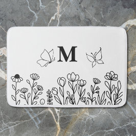 Alfombrilla De Baño Monograma de Personalizado de arte de línea floral