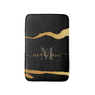 Alfombrilla De Baño Monograma de Relieve metalizado negro y dorado
