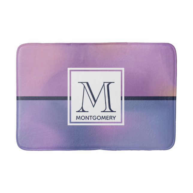 Alfombrilla De Baño Monograma de resumen moderno morado y rosado de ba (Anverso)