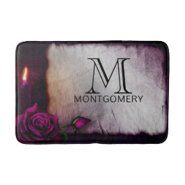 Alfombrilla De Baño Monograma de Rosa gótico, velas y pergamino