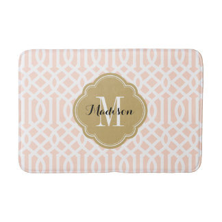 Alfombrilla De Baño Monograma de Rubor Rosado y Oro Trellis