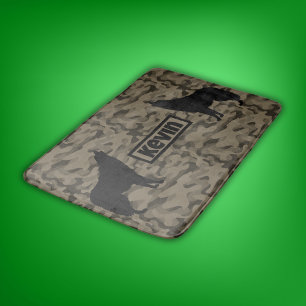 Alfombrilla De Baño Monograma de silueta de lobo negro marrón moderno