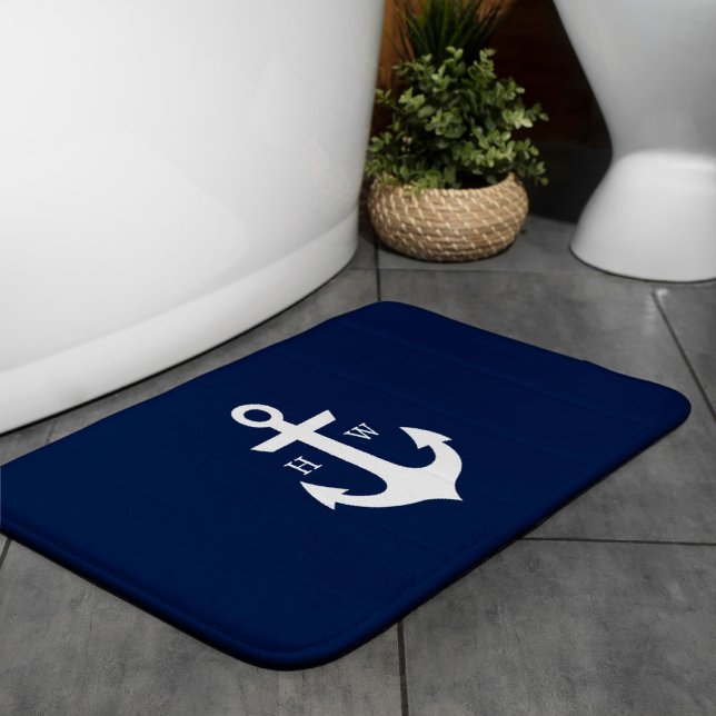 Alfombrilla De Baño Monograma del anclaje azul de la marina (Subido por el creador)