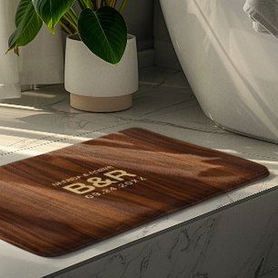 Alfombrilla De Baño Monograma del Boda de madera de caoba marrón