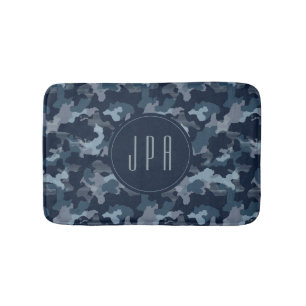 Alfombrilla De Baño Monograma del patrón de camuflaje del ejército azu